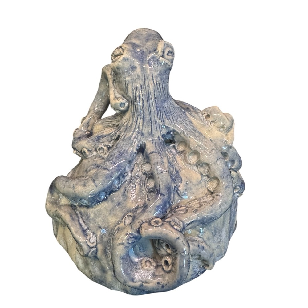 Blue Ceramic Octopus Sculpture